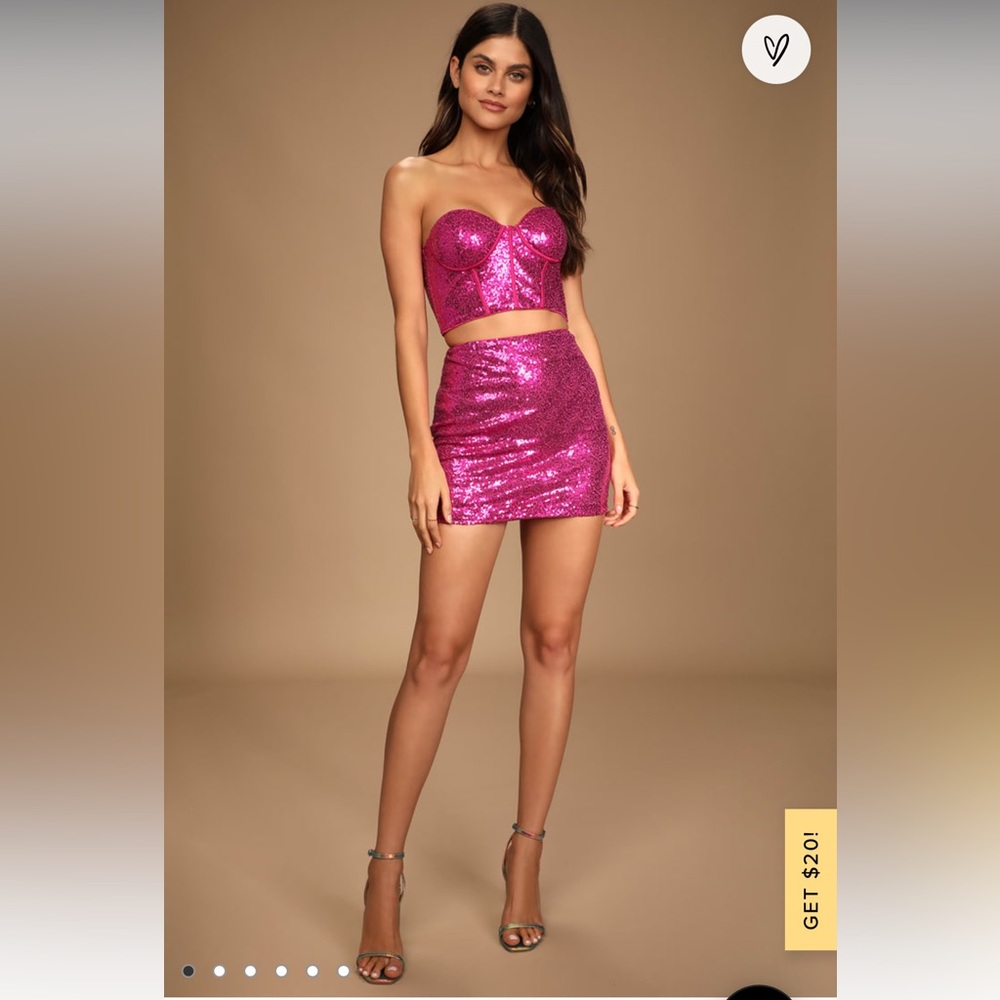 Lulus Glam Vibes Magenta Sequin Two-Piece Strapless Bustier Mini Dress